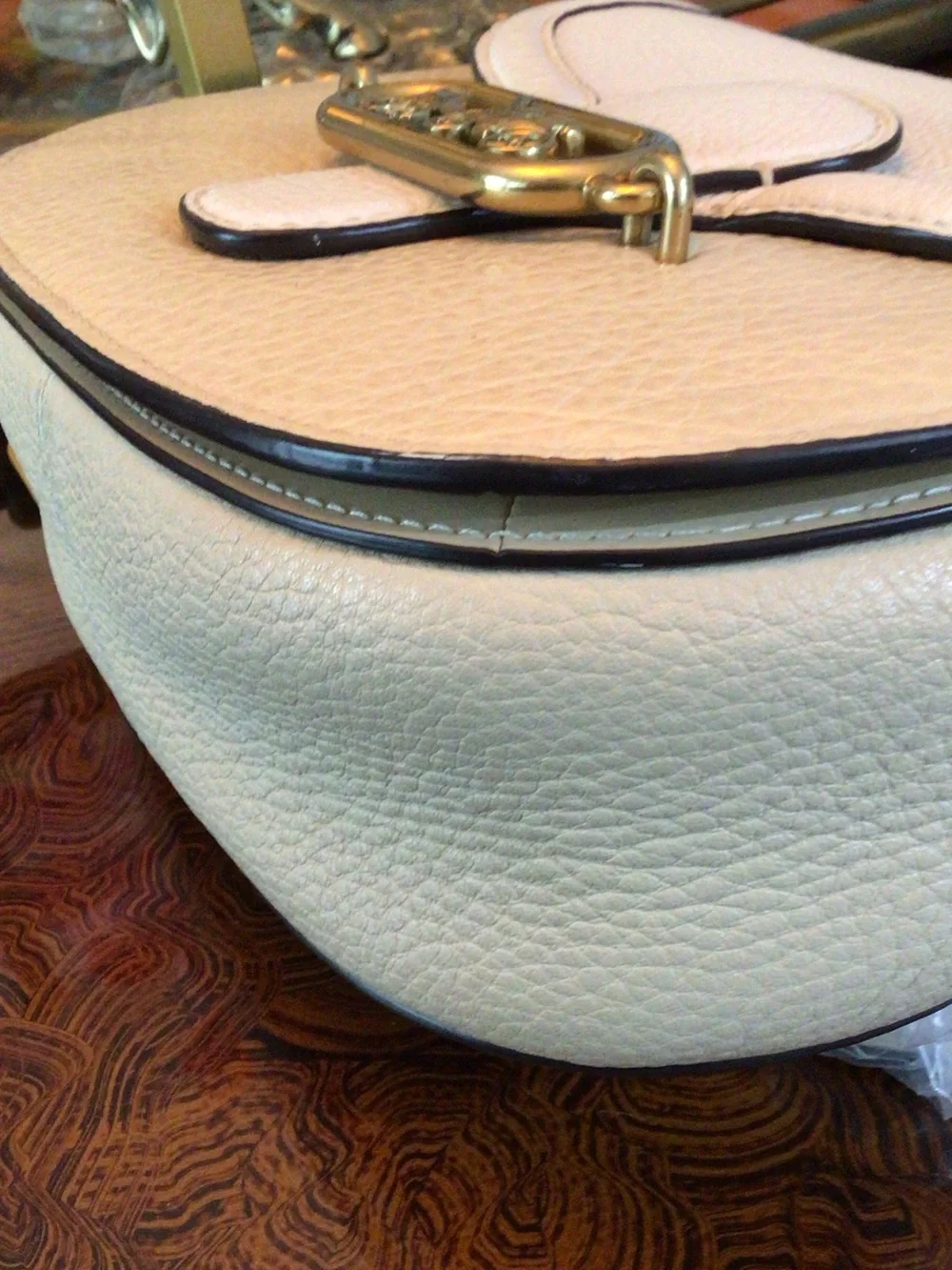 Coach Jade Two-Tone Colorblock Leather Saddle Crossbody with Gold Hardware